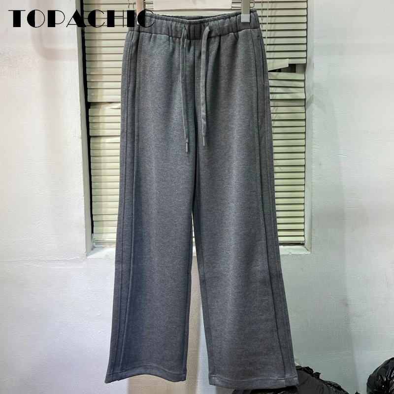 

11.26 TOPACHIC Women's Thicken Knitted Wide Leg Pants Drawstring High Waist Solid Color Winter Trousers