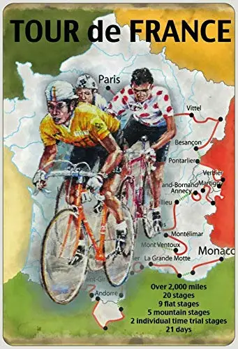 

Tour de France Routes Map 8x12 Inches Retro Metal Tin Sign