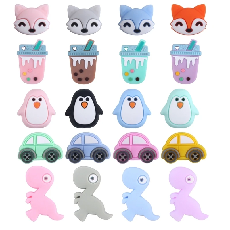 

F1CB 4 шт. бусины с мультяшными животными, силиконовые детские молярные прорезыватели, сделай сам, цепочка для соски, ювелирные