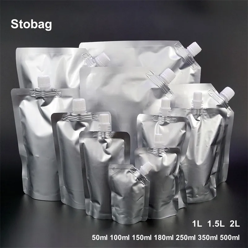 StoBag 50/20pcs Drink Liquid Package Nozzle Bags Aluminum Foil for Beer Juice Beverage Storage Sealed Stand Up Reusable Pouches