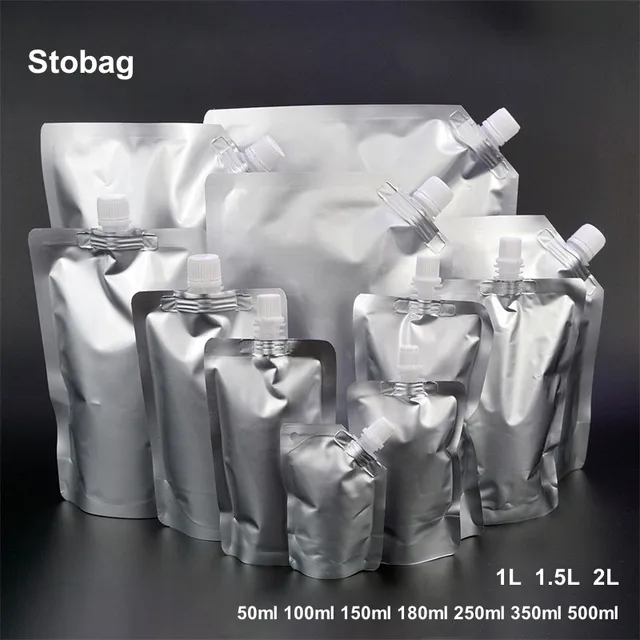 StoBag 음료 액체 패키지 노즐 백, 밀폐 스탠드 업, 재사용 가능 파우치, 맥주 주스 음료 보관용 알루미늄 호일, 50 개, 20 개