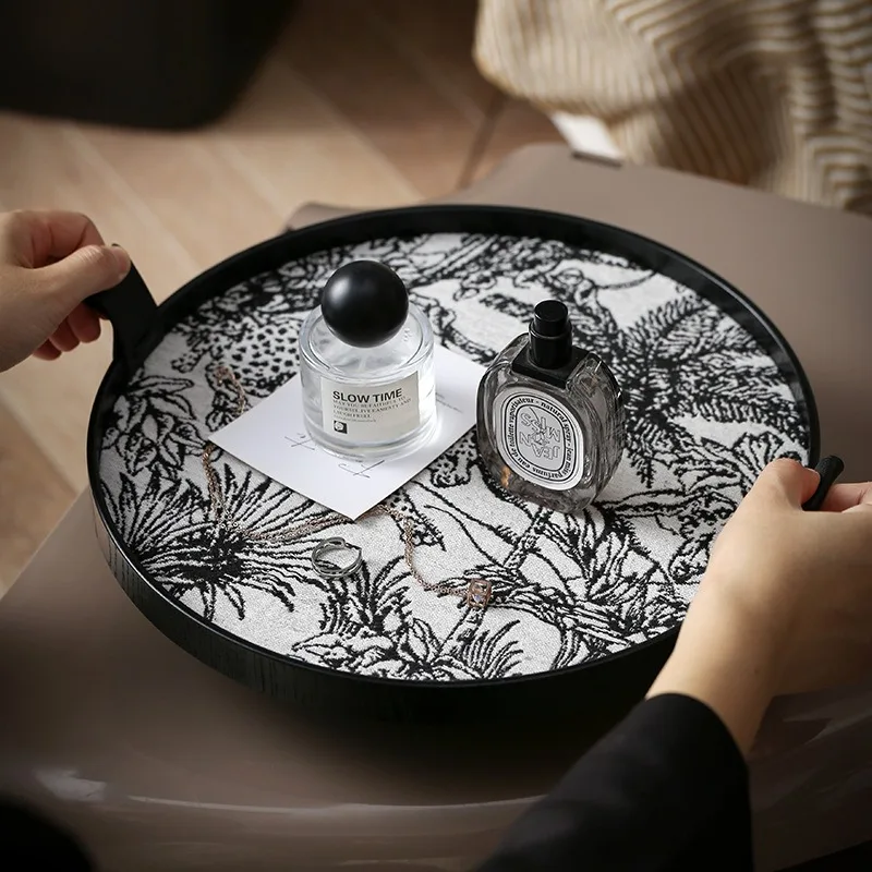 Light Luxury Round Storage Wooden Tray  Bedroom Perfume & Cosmetic Storage Trays Aroma Jewelry Display Tray Home Decoration 4