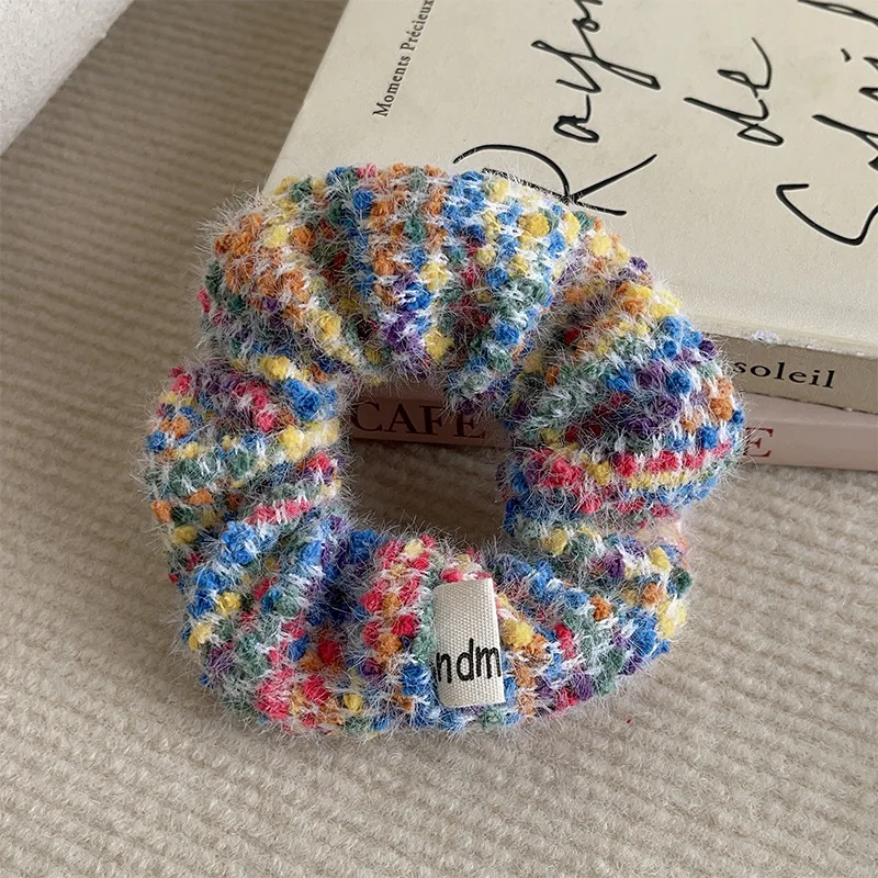 Neue Trendy Winter Scrunchies Frauen Elastische Wolle Gestrickte Haar Scrunchy Mädchen Regenbogen Farbe Haar Chouchous Zubehör Stirnbänder – Detail 5