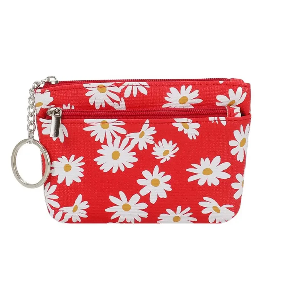 Daisy Print Coin Purse Women Wallets Clutch Zipper Keychain Small Coin Pouch Key Card Holder