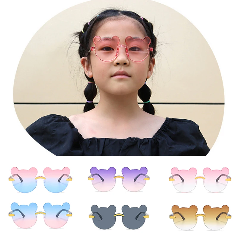 

Bear Shape Children Sun Sunglasses Glasses Cartoon Rimless UV400 Child Eyeglasses Outdoor Anti-Glare Girls Boys Sunglasses Kids