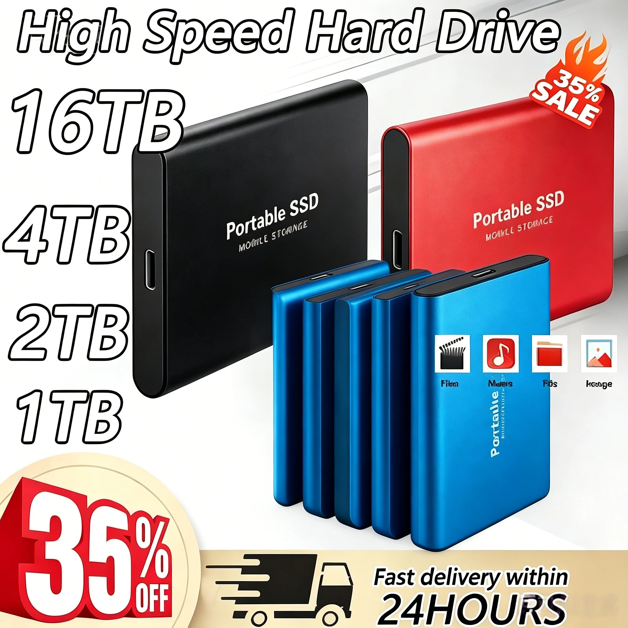 Disco Duro Externo Portátil SSD de 8 TB y 16 TB, USB 3.1 Tipo C, Disco de Estado Sólido de Alta Velocidad para Necesidades de Almacenamiento Diario 1