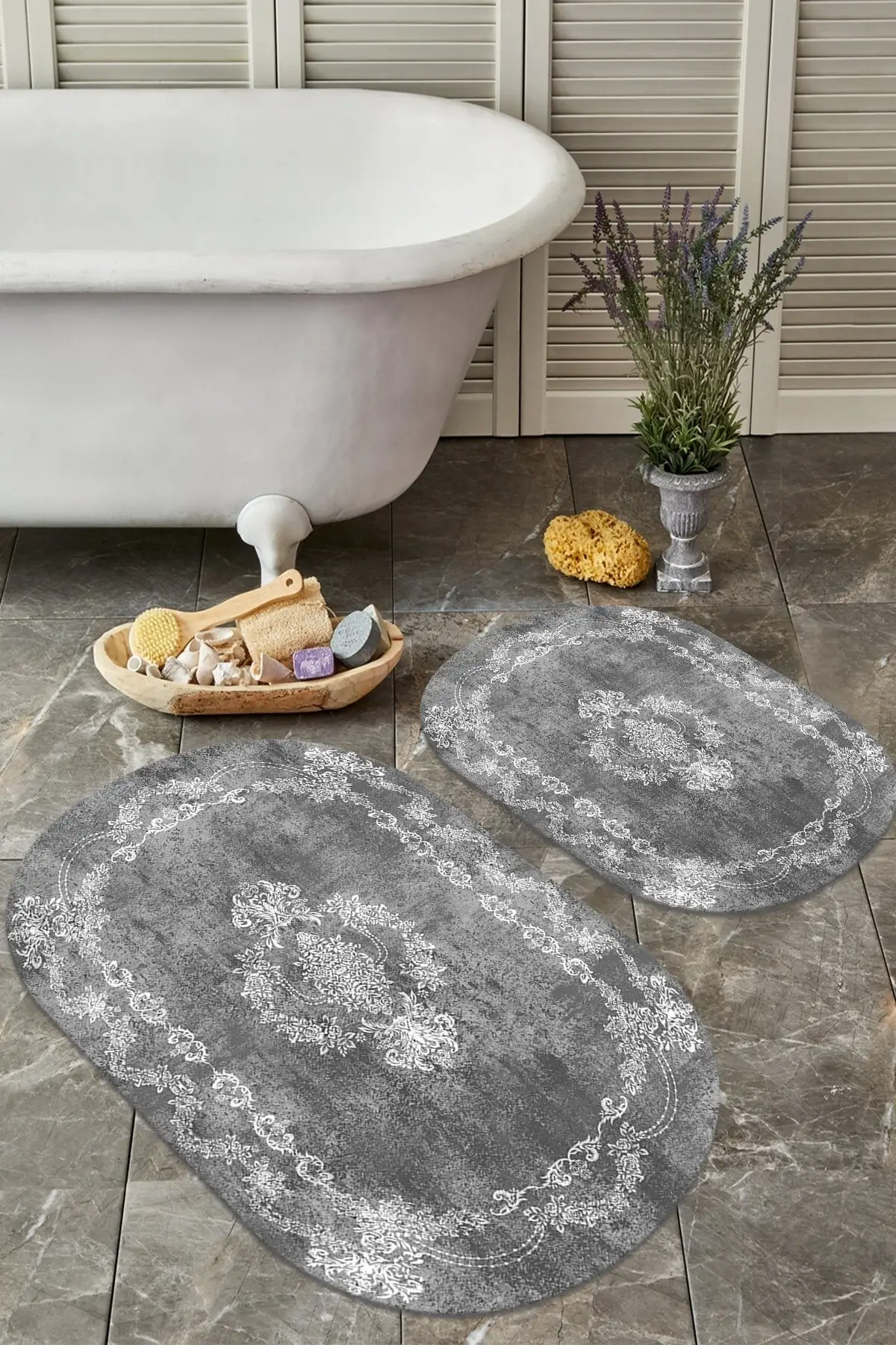 

Non-Slip Base Washable Stained 2 Li Set60x10050x60 Bath Carpet Bath Bath Mat Toilet Set with 2 Polyester Gray
