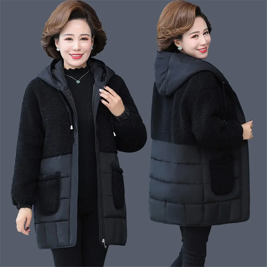 

High Quality Women Winter Down Parkas New Thicked Warm Jacket Middle Aged Mother Cotton Padded Coat Long Overcoat Outwear