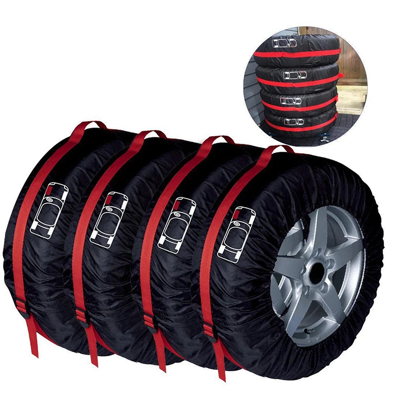 J&C Lot de 4 housses de pneu de secours imperméables pour le rangement avec  poignée, protection de pneu d'hiver avec 4 feutres, pour SUV de 48,3 à 78,7  cm de diamètre : : Auto