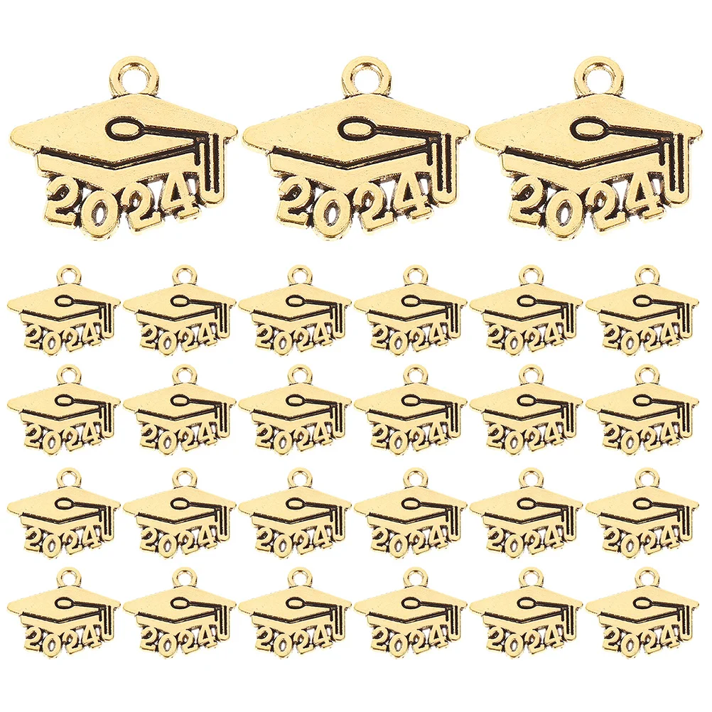 

150 Pcs Necklaces Graduation Cap Pendant 2024 Crafting Pendants Charms for DIY Key Chain Number Hat Crafts Material Campus