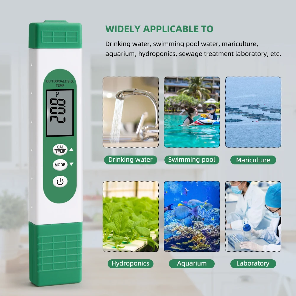 5 in 1 EC/TDS/SALT/S.G/Temperature Portable Digital Water Quality Tester Water Purity Temperature PPM Test Instrument large calipers