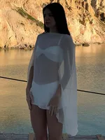 Woman Clothes See-through Chiffon Blouses Sexy Fashion Solid Cover-ups Ladies Elegant Night Club Tops White Black Streetwear - Image 2