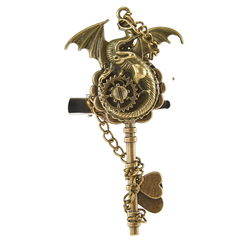 

Steampunk Brooch Punk Gear Key Hairpin Gothic Retro Dragon Skeleton Hair Clip For Women Lolita Cos Hair Accessory