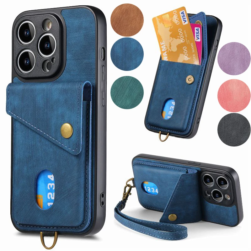 

Vertical Flip Wallet Card Phone Case For iPhone 15 14 Plus 13 12 11 Pro Max XR X XS Max 6 7 8 Plus Solid Color Holder Back Cover
