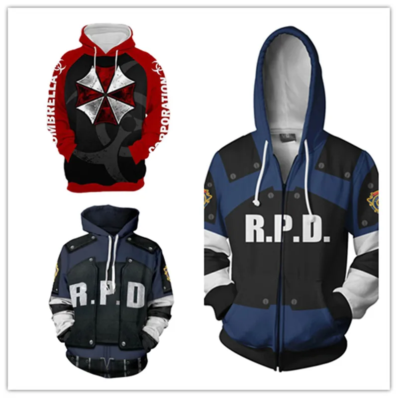 

Evil Umbrella Corporation Cosplay Hoodie RPD Leon Scott Kennedy 3D Printed Sweatshirt Adult Casual Pullover Jacket Coat