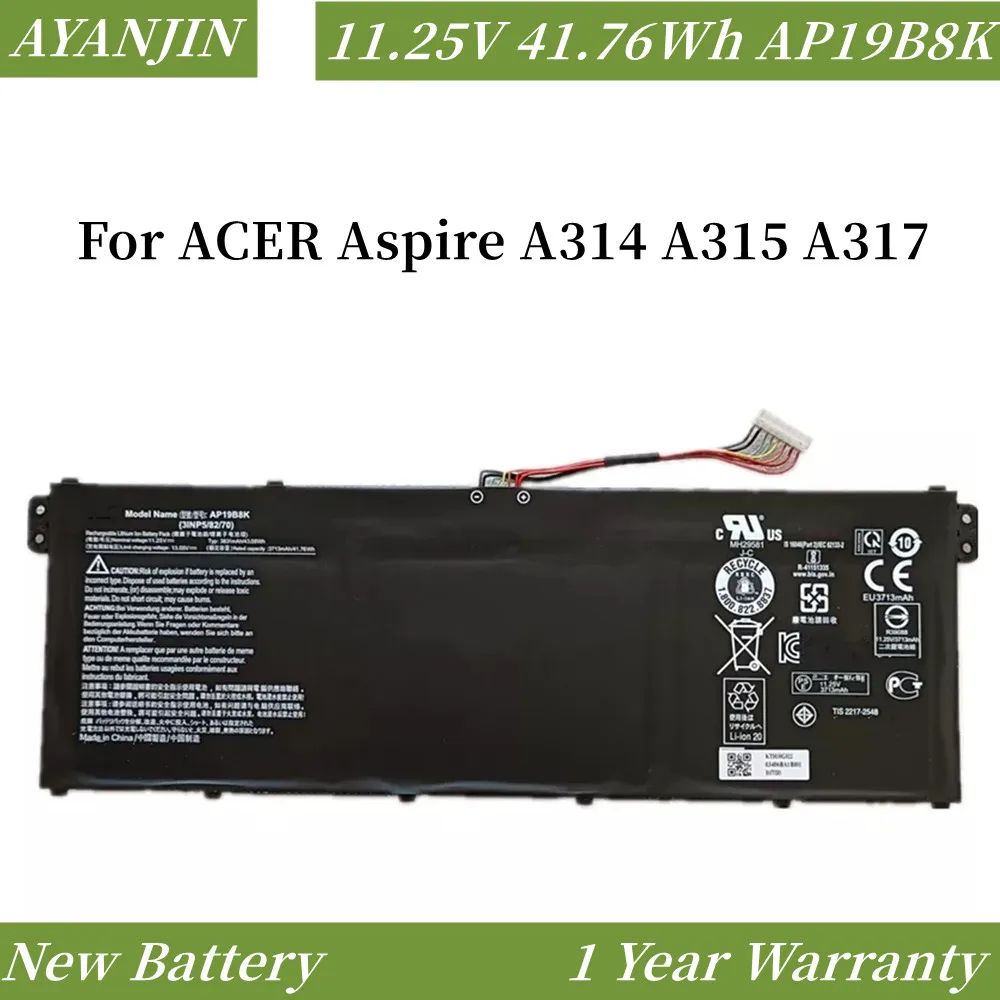 

New AP19B8K 11.25V 41.76Wh 3713mAh Laptop Battery Apply to ACER Aspire A314 A315 A317 Series Laptop