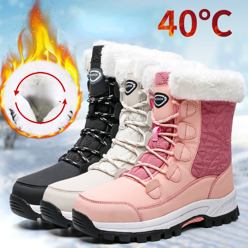 

Women's High-top Outdoor Snow Boots Winter Warm Non-slip Sole Mid-calf Boots Plus Velvet Thickening Large Size Women's Shoes