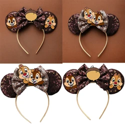 Disney Chip 'n' Dale Ears Headbands For Women Private Pluto Hair Accessories Girl Sequins Bow Hairbands Kawaii Headwear Kid Gift