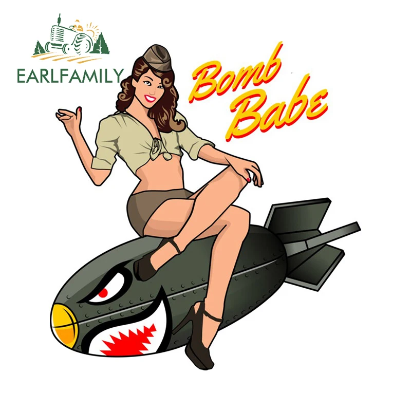Earlfamily 13Cm Per Pin Up Bomb Flying Tiger Shark Mouth Car Sticker Caravan Decal Racing Drifting Vinyl Windows Accessori Per Auto