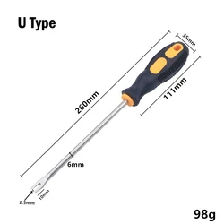 Durable Nail Puller Pry Tool, U V Type Screwdriver 260mm, Non Slip Rubber Handle, Effortless Tack Removal in Home Workshop