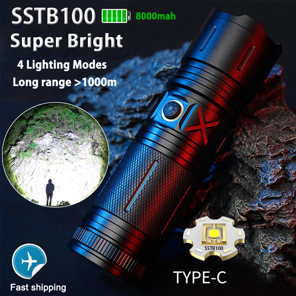 LED Flashlights high lumens rechargeable Super Bright Torch 4 lighting Modes Tactical Flashlight Zoomable for Camping Outdoor
