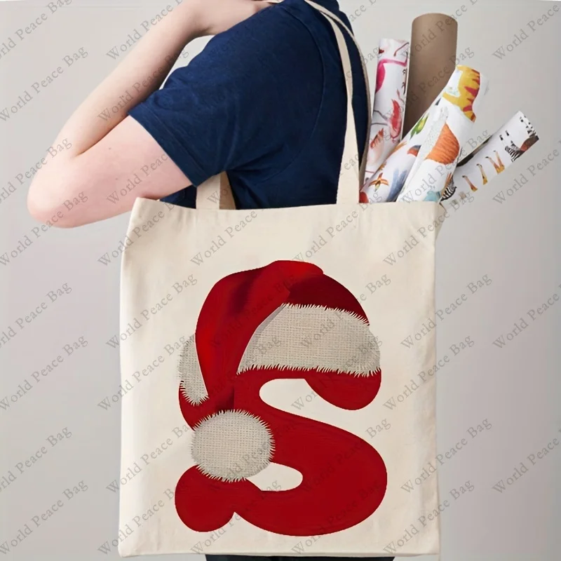 1pc Canvas Bag With Digitally Printed Christmas Pattern