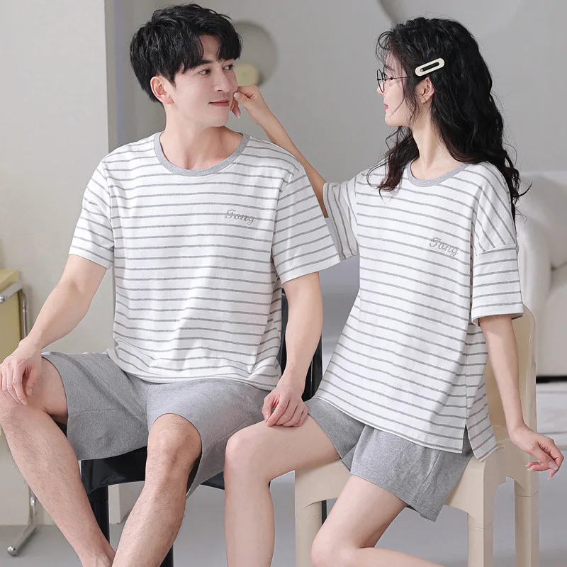 2023 Couple Pajamas Matching sets Stripe Sleepwear Cotton Nightwear For Men And Women Casual Home Clothes Pjs Pyjamas Homme Femm