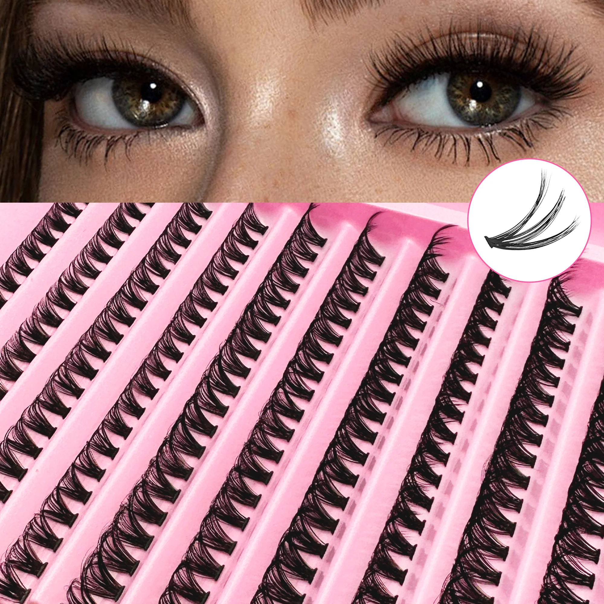 Lash Clusters Kit Fluff 80D Individual Lashes Cluster Eyelash Extensions DIY Lash Extension Kit Lash Bond and Seal Waterproof, L
