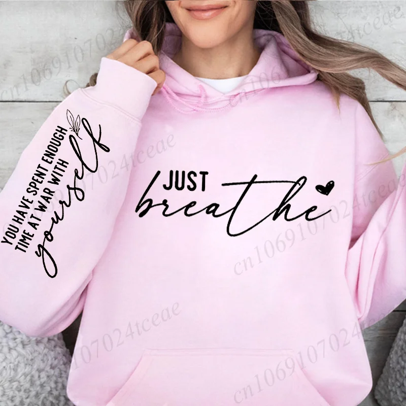 سويت شيرت لليوجا للتنفس، ملابس نسائية بغطاء للرأس برقبة دائرية للقلق، بدلة رياضية للعناية بالذات، قميص سويت شيرت ملهم