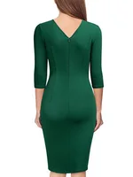 Office Lady Spring Dress V Neck Short Sleeve Dresses Women Pleat Bodycon Robe Vestido - Image 6