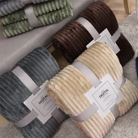 Solid Striped Throw Blanket Flannel Fleece Soft Adult Bed Cover Winter Warm Stitch Fluffy Bed Linen Bedspread for Sofa Bedroom 1