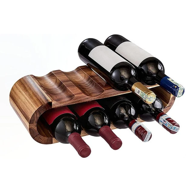 Estante de almacenamiento de vino de madera de Acacia, organizador de 8  botellas, pequeño, rústico, 2 niveles - AliExpress