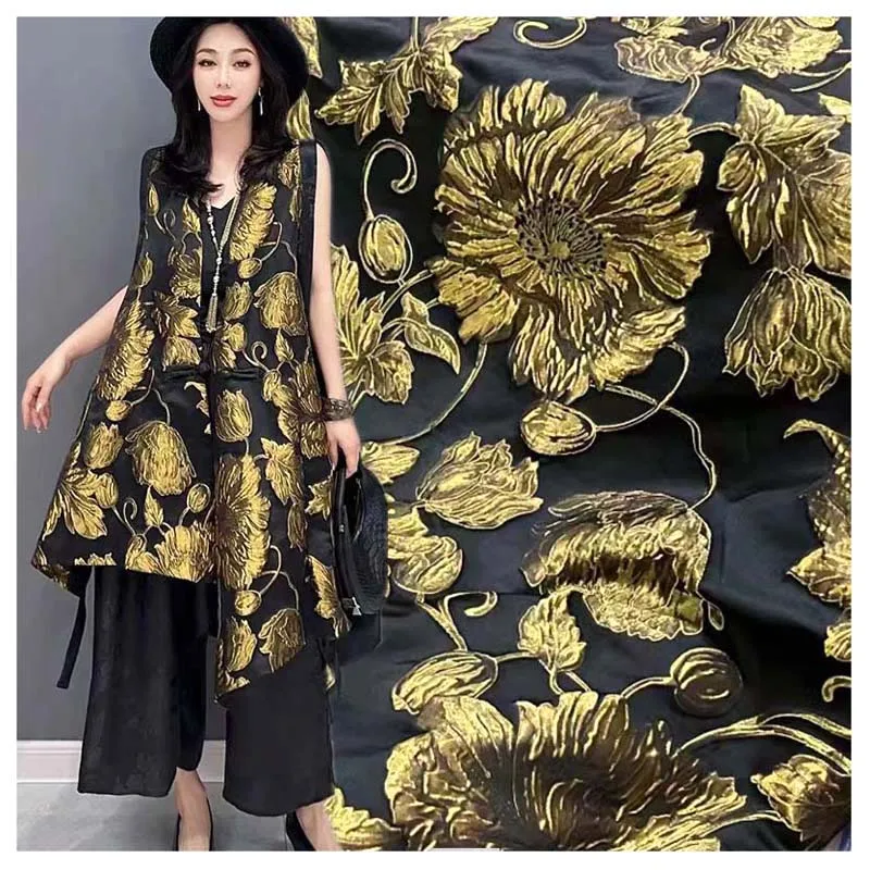 

1 Pc Gold African Brocade Damask Jacquard Fabric,Diy Wedding Dress Tissu Coat Sewing Patchwork Material Cloth,Width:160cm