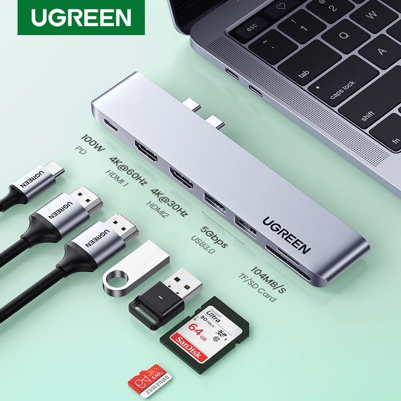 7 in 1 USB-C Hub with 2 USB 3.0 Ports 4K HDMI SD & Micro SD Card Reader USB C Hub Adapter for 2016/2017 MacBook Pro 13”and 15” Grey Thunderbolt 3 Type C Adapters 100W