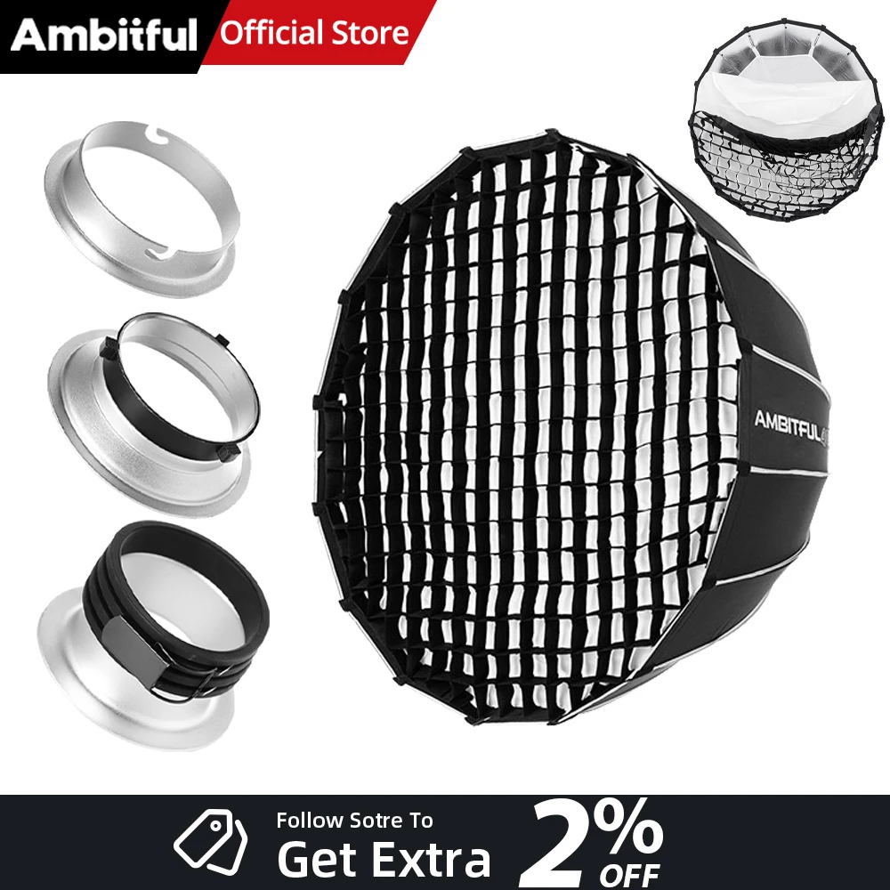 AMBITFUL QD-P90 90CM 퀵 릴리즈 파라볼릭 딥 소프트박스 그리드 ..