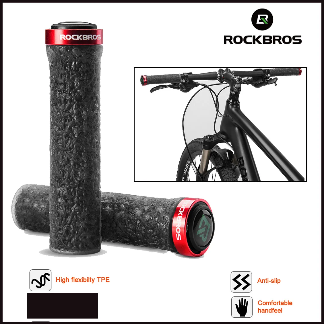 

ROCKBROS Cycling Handlebar Rubber Anti-slip MTB Bicycle Grips TPE Soft Shockproof Bike Grips Bar Soft Tape Bike Bike Accessories