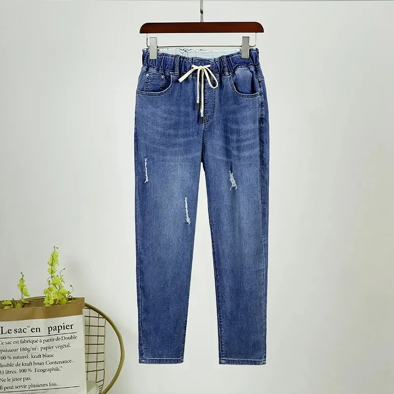 2025 Fashion Women's Jeans Spring Autumn Denim Harem Pants Loose Large-size Elastic-waist Vintage Casual Trousers Female Jeans 3
