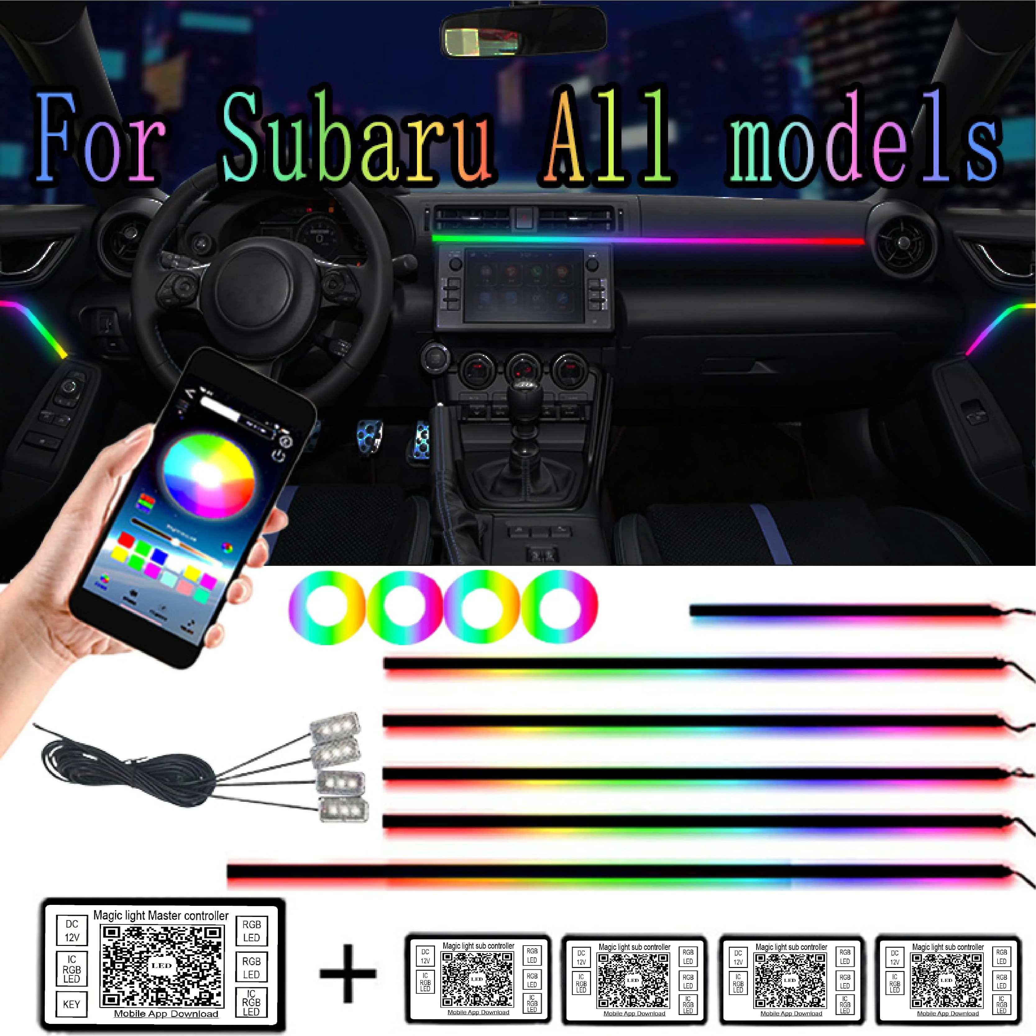 

Symphony Decoration Ambient Light Car Atmosphere Interior LED Acrylic Guide Fiber Optic Universal 18 in1 64 Color RGB For Subaru