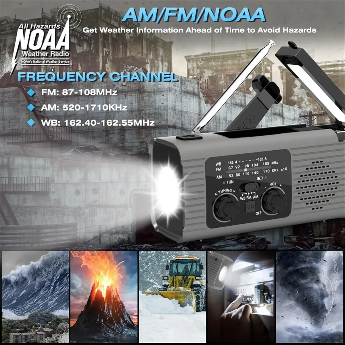 T28C 비상 라디오 핸드 크랭크 라디오 다기능 AM/FM/NOAA 태양열 핸드 크랭크 비상 라디오 SOS 알람 4000mah 그레이