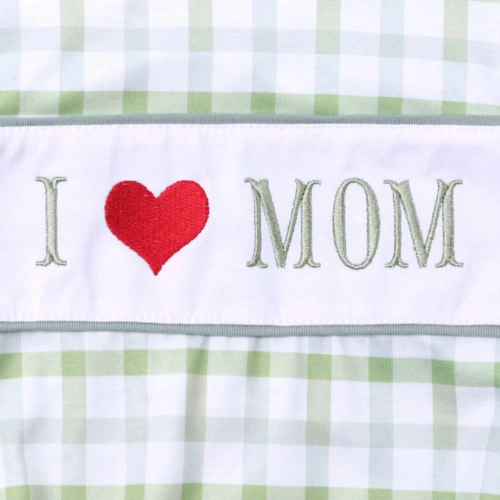 Fashion New Summer Sleeveless Baby Boy Jumpsuit I Love Mom Embroidery Button Decorate Bodysuit Green Lattice One-Piece Clothes