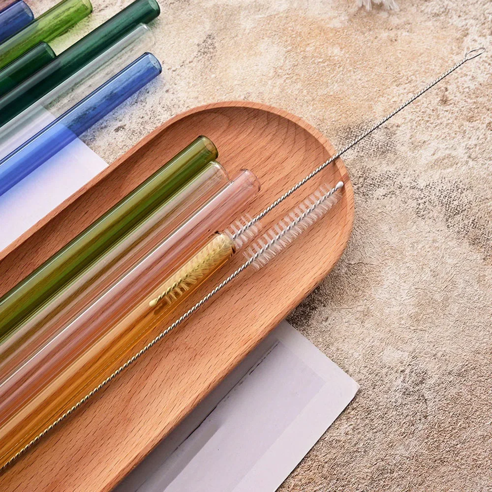 7 Pieces Glass Boba Straws Reusable Glass Drinking Straws Wide Clear 12mm Clear Smoothie for Bubble Tea Milkshakes