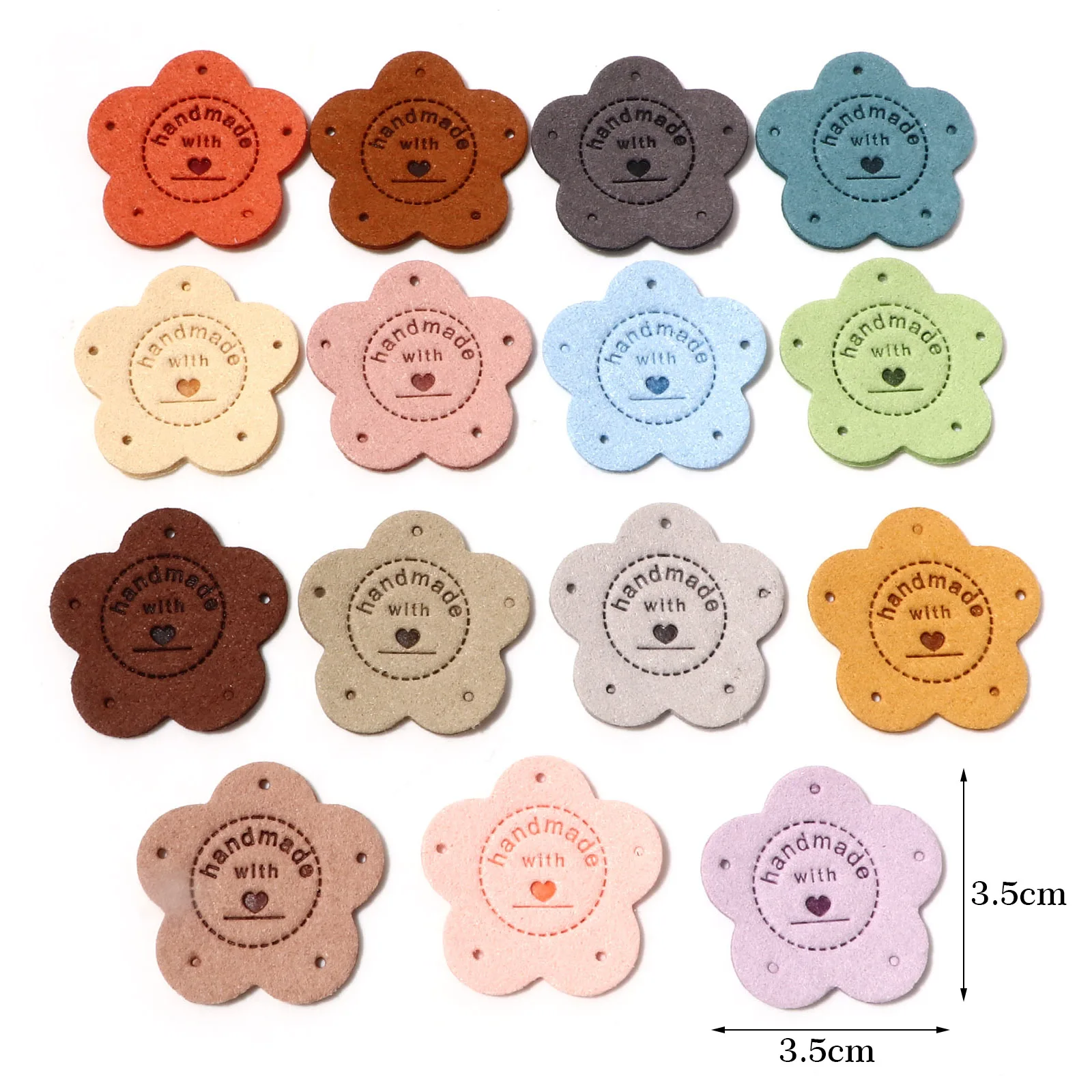 10 PCs PU Leather Label Tags Flower Leaves " Handmade " Clothing Sewing Accessories Hat Faux Suede Garment Tag 3.5cm x 3.5cm