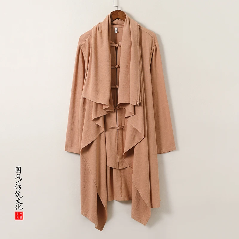 Men's Harakuju Irregular Linen Cape Long Windbreakers Baggy Handsome Cool Trench Chinese Style Cloak Spring Autumn trench coat casual men jacket