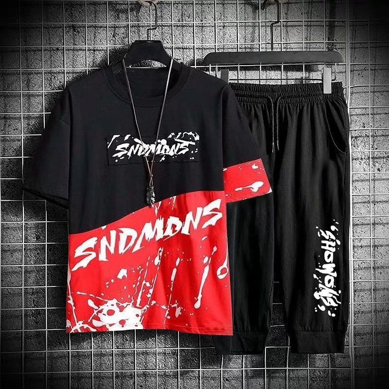 thumbnail image 1 of Trajes deportivos Top Camiseta de algodón para hombre Ropa básica para hombre Capris originales Marcas Pantalones elásticos de lujo Conjuntos 2024 Chándal de tendencia, 1 of 5
