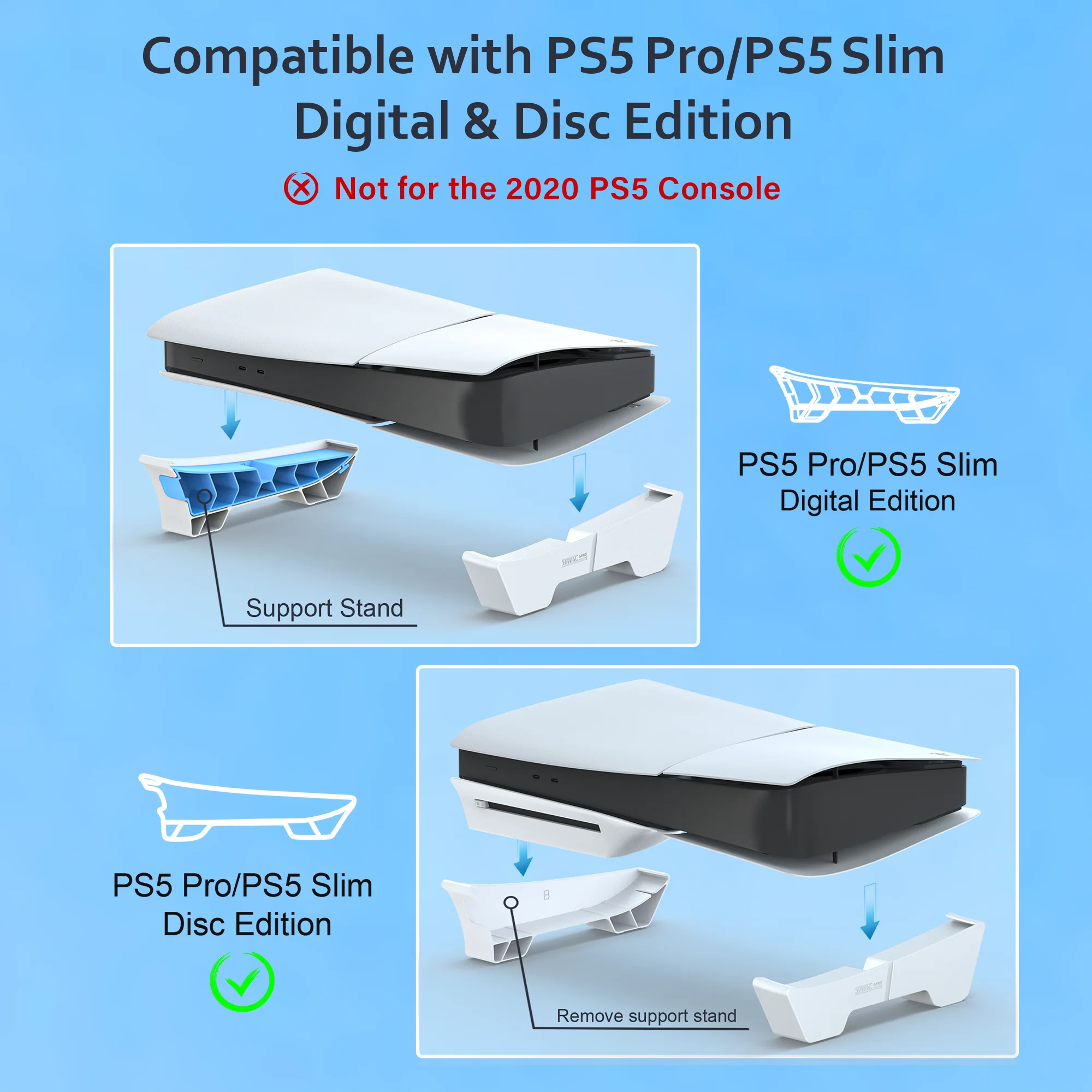  PS5 프로/PS5 슬림 콘솔용 수평 스탠드, 플레이스테이션 5 슬림/프로 디스크 디지털 에디션용 베이스 스탠드 액세서리