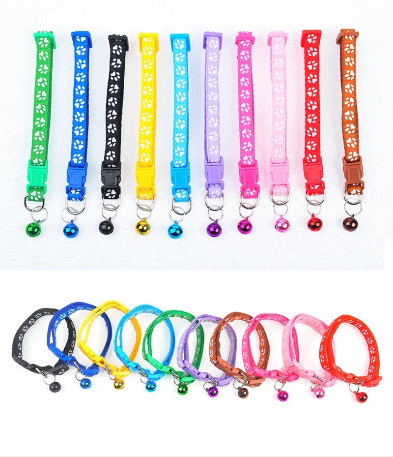 New Cute Bell Collar For Cats Dog Collar Teddy Bomei Dog Cartoon Funny Footprint Collars Leads Pet Cat Accessories Animal Goods 5