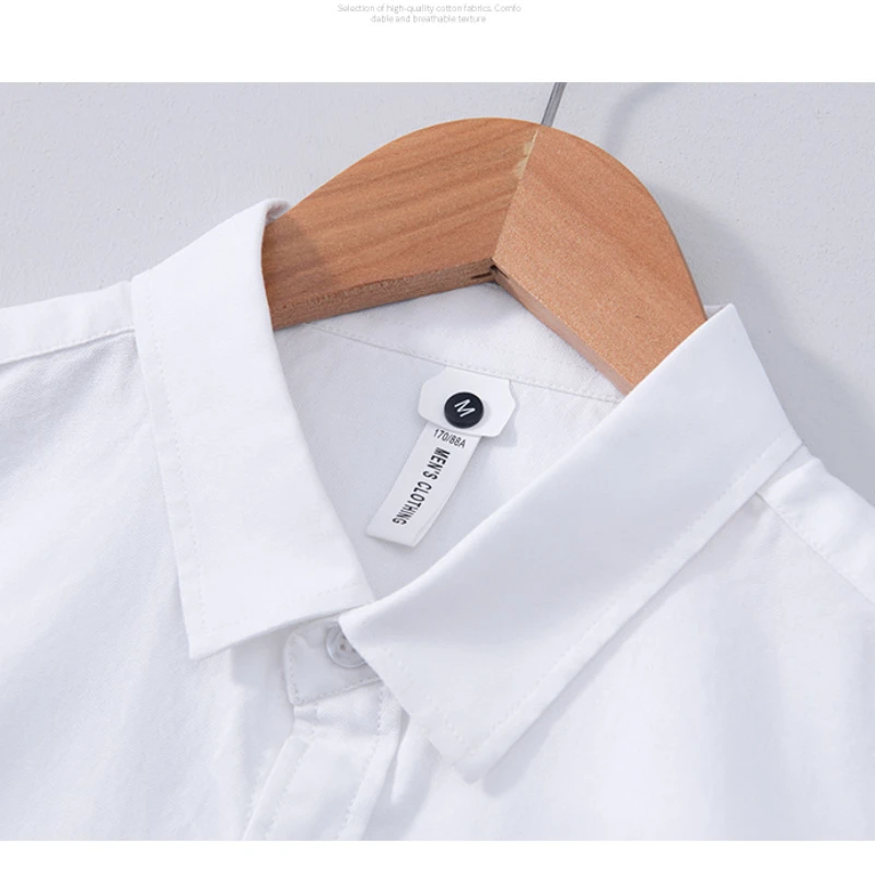 Cotton Shirt for Men Spring Summer Casual Short-sleeved All-match Solid Color 100% Cotton