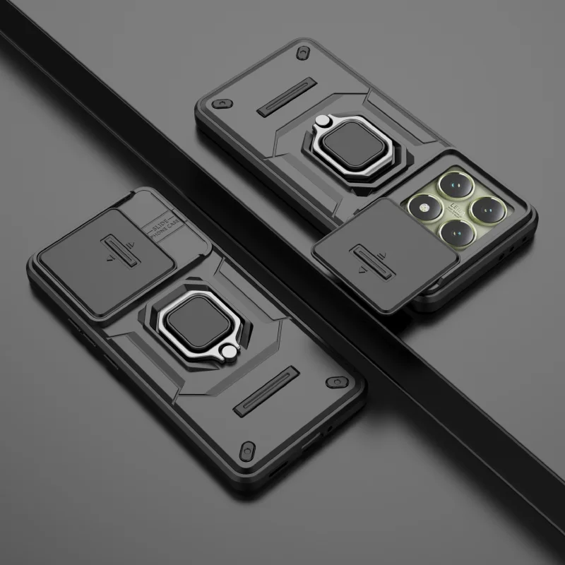 360° Rotating Metal Car Bracket Ring Phone Case with Push-Pull Lens Protection