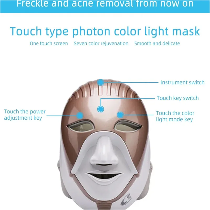 Led Mask 7 Color PDT Photodynamic Facial Cleopatra LED Masks Red Light Therapy Smart Touch Beauty Machine Face Neck Skin Care