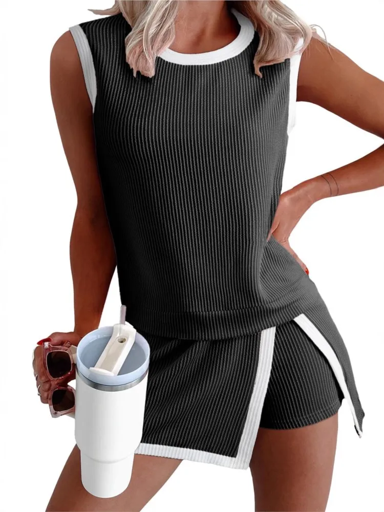 Women's New Summer Fashion Casual Suit Short-sleeved T-shirt Three-piece Pants Two-piece Set Holiday Party Solid 2 Piece Sets 5